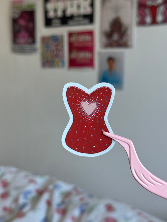 Red heart corset sticker