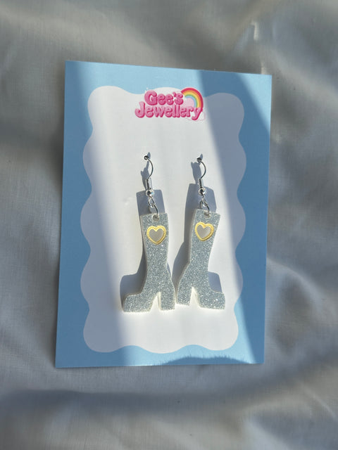 Silver/ Yellow boot Earrings
