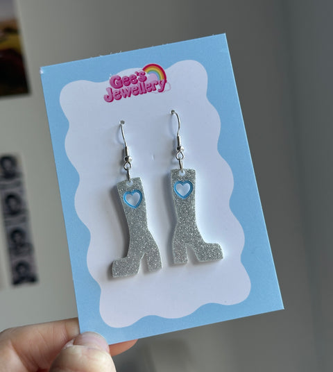 Silver/ Blue boot Earrings