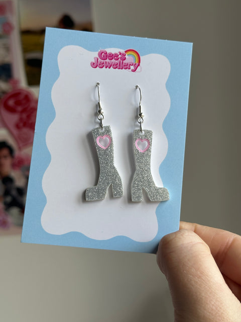Silver/ Pink boot Earrings